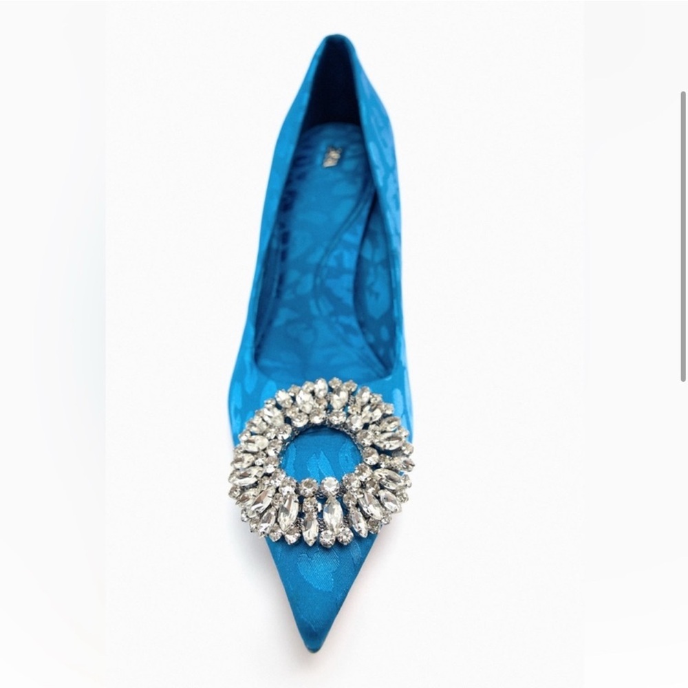 Zara Blue Animal Print Heels with Rhinestone Embellishment - Picture 13 of 14